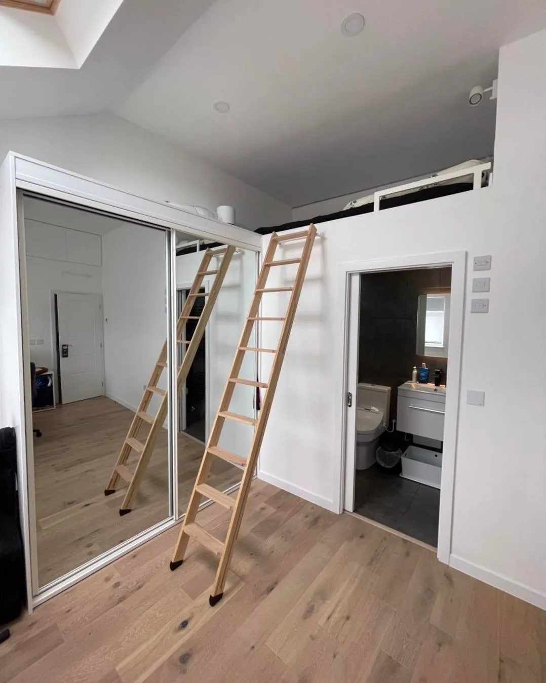 a ladder leaning up against a wall in a room